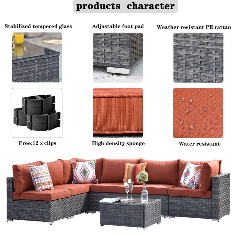 OVIOS Deep Seat Wicker 7-piece Sectional Set