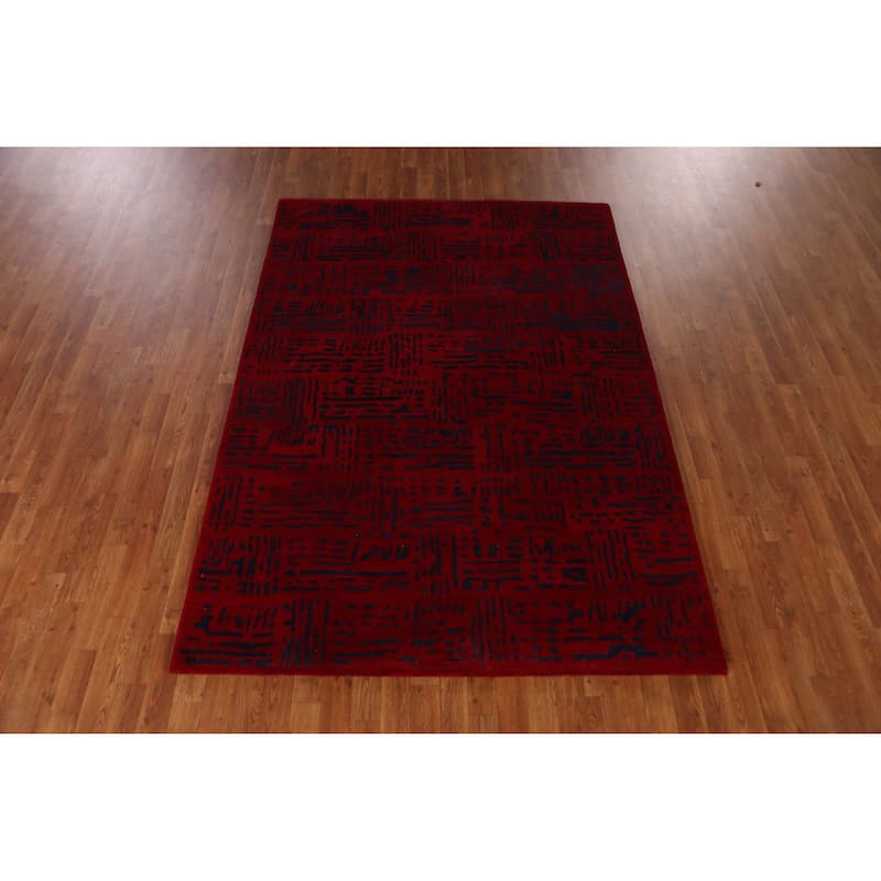 Contemporary Modern Indian Area Rug Handmade Wool Carpet - 5'3" x 7'7"