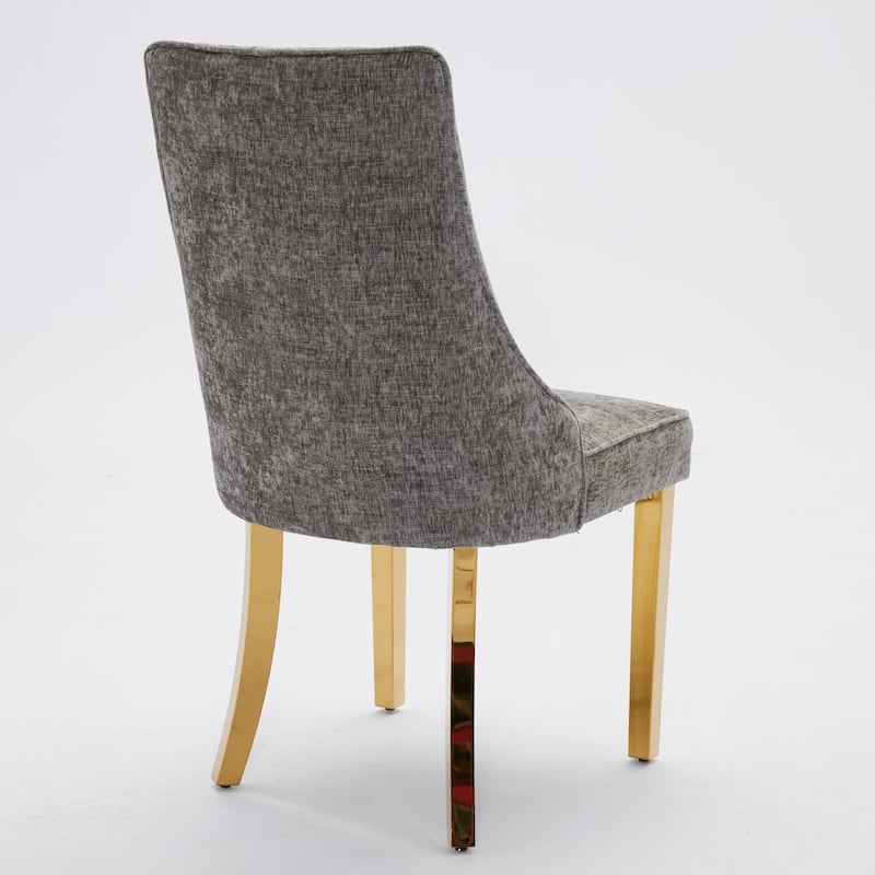 Set of 2 Chenille Upholstered Dining Chairs with Golden Steel Legs