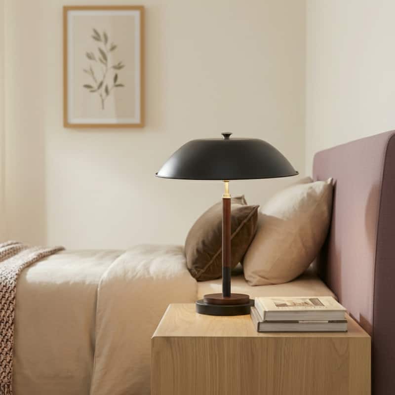 Kiara Mid-Century Modern Dome Table Lamp with Wooden Base