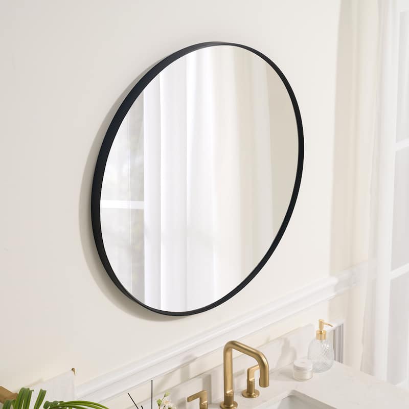 Bathroom Round Anodized Aluminum Framed Wall Vanity Mirror,Matte Black