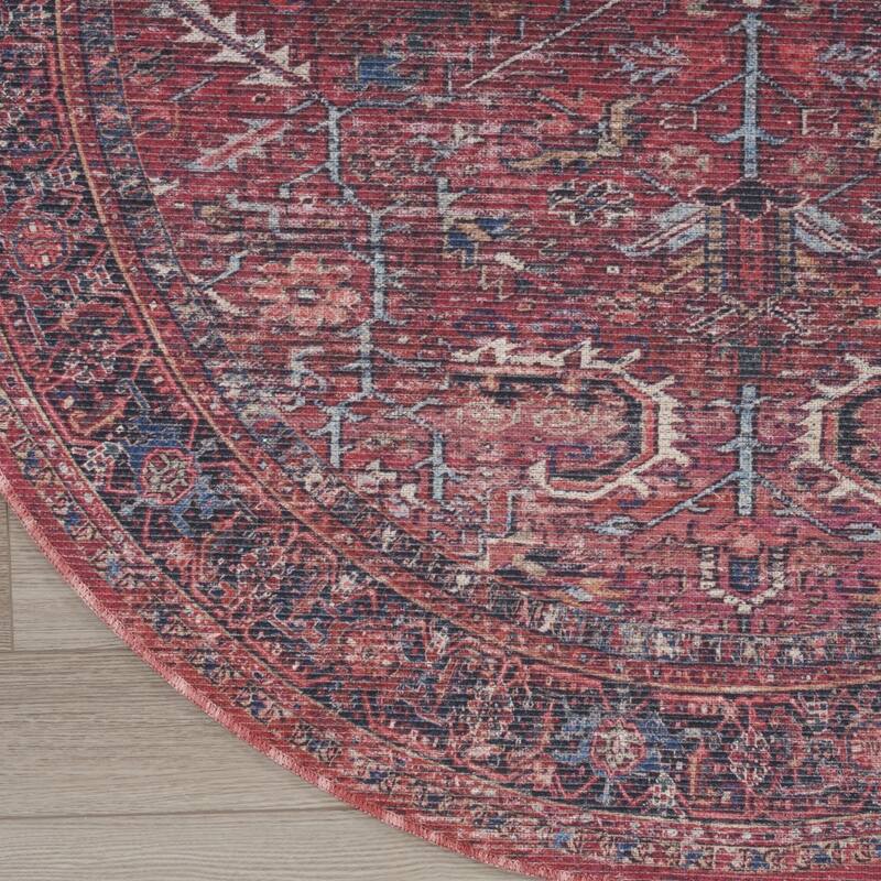 Power Loomed Distressed Geometric Floral Traditional Durable Area Rug - 63' X '63' X '0.28