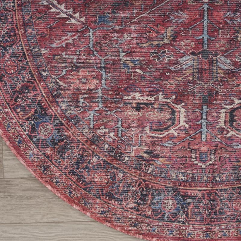 Power Loomed Distressed Geometric Floral Traditional Area Rug - 94' X '94' X '0.28