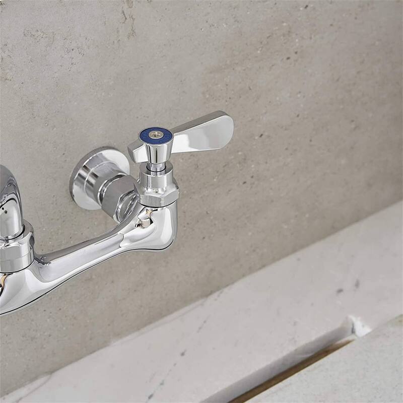 Wall Mount Kitchen Faucet With 10 Inch Swivel Spout 8 Inch Center Commercial Sink Faucet 2-Handle No Lead Polish Chrome Tap