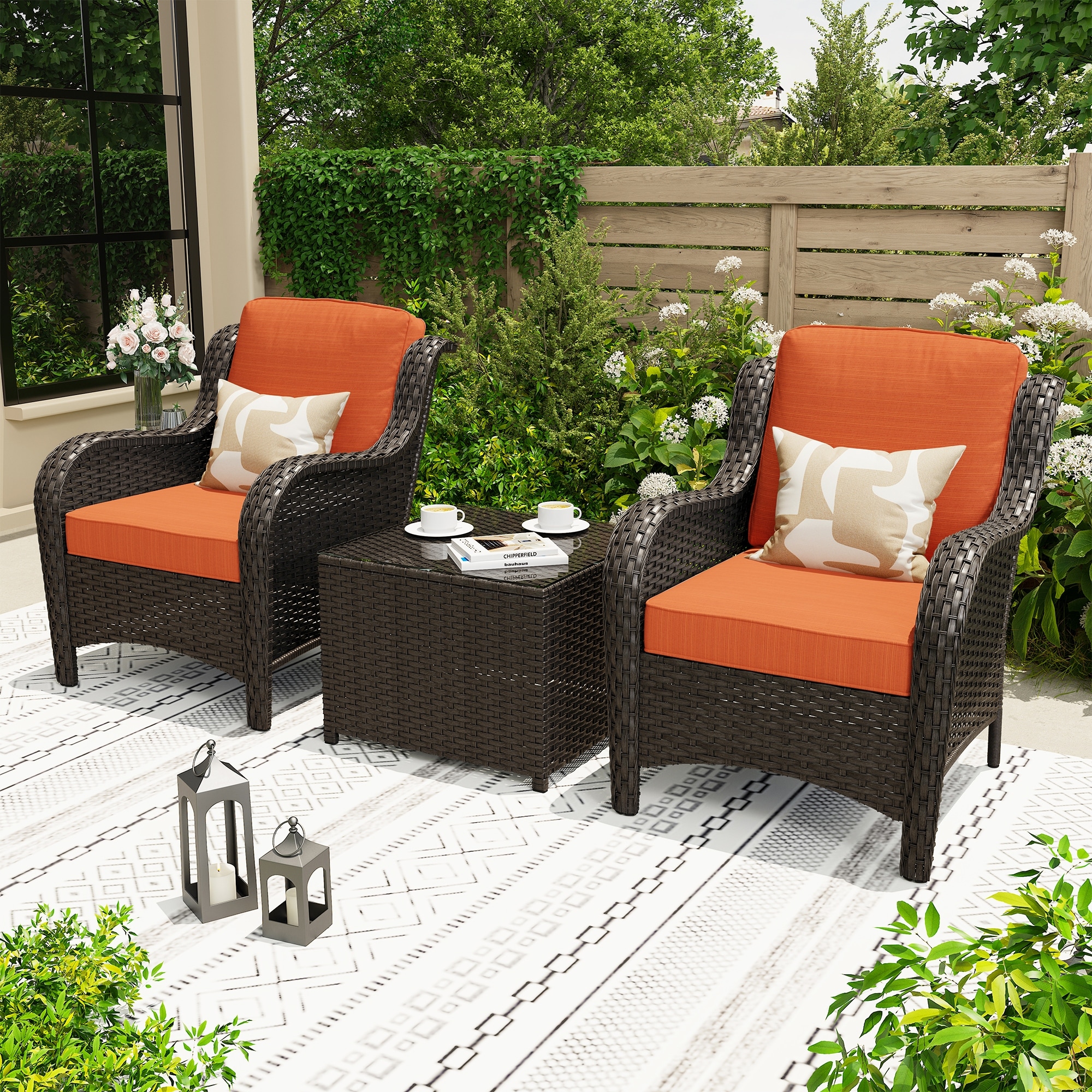 OVIOS 3-piece Patio Wicker Conversation Furniture Set