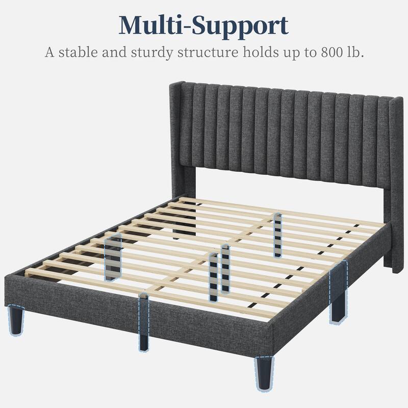 Yaheetech Upholstered Bed Frame with Wing Side Fabric Upholstered Bed with Headboard