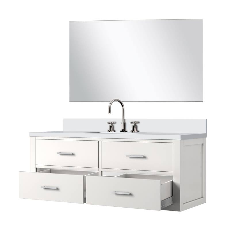 Castor Bath Vanity with Cultured Marble Top, Sink, Mirror and Faucet