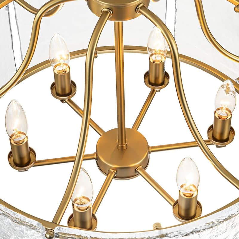 Modern 6-Light Clear Rippled Glass Lantern Pendant For Kitchen Island