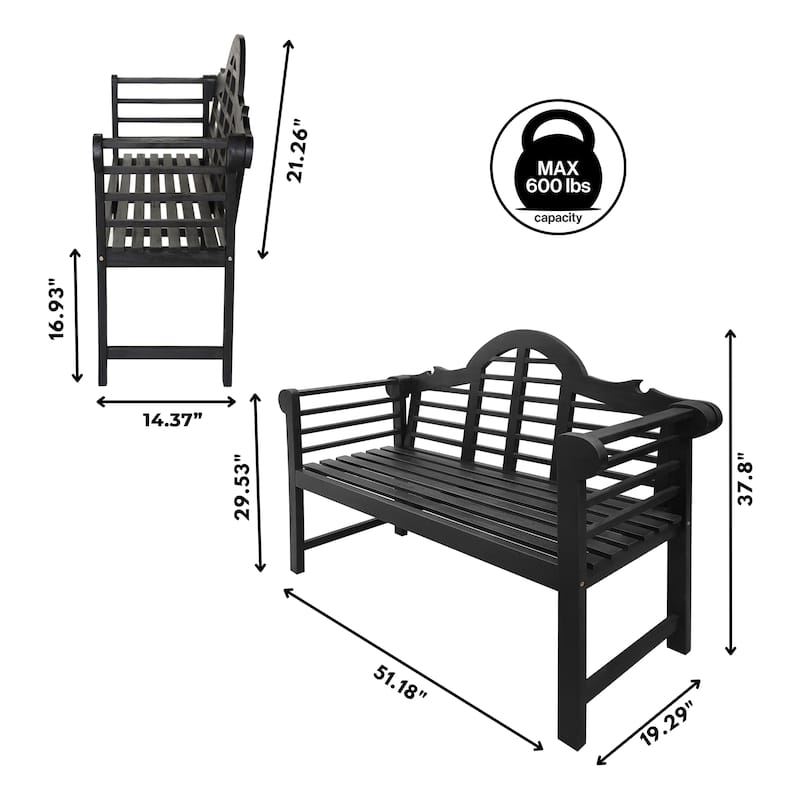 Apollo 51.2" 3-Seat Arched 600-Lbs Support Acacia Wood Outdoor Garden Patio Bench, by JONATHAN Y