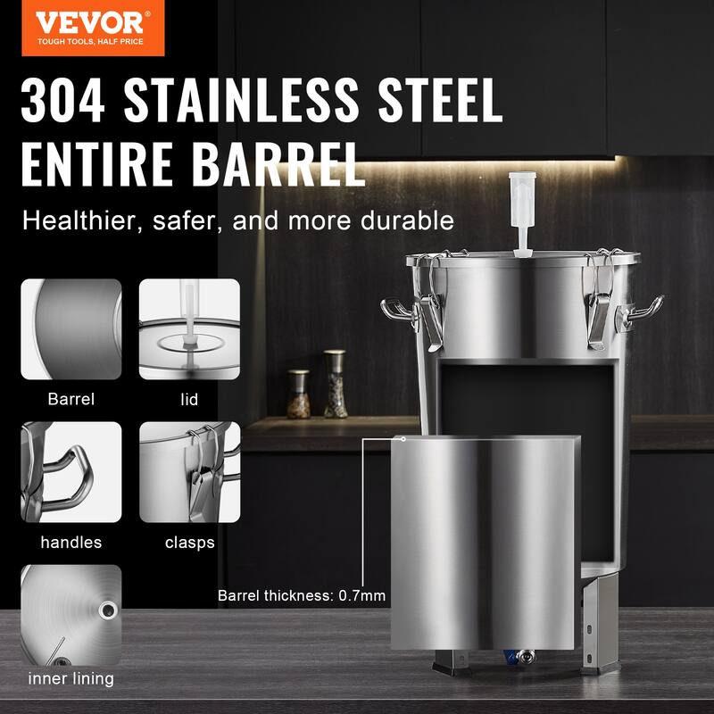 VEVOR 304 Stainless Steel Kettle Beer Brew Fermentor Brew Bucket Fermentor for Brewing