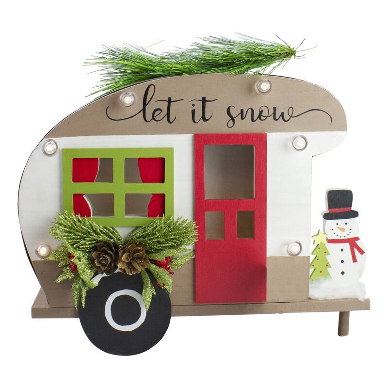 12" Red and Green RV "Let It Snow" Christmas Tabletop Decoration