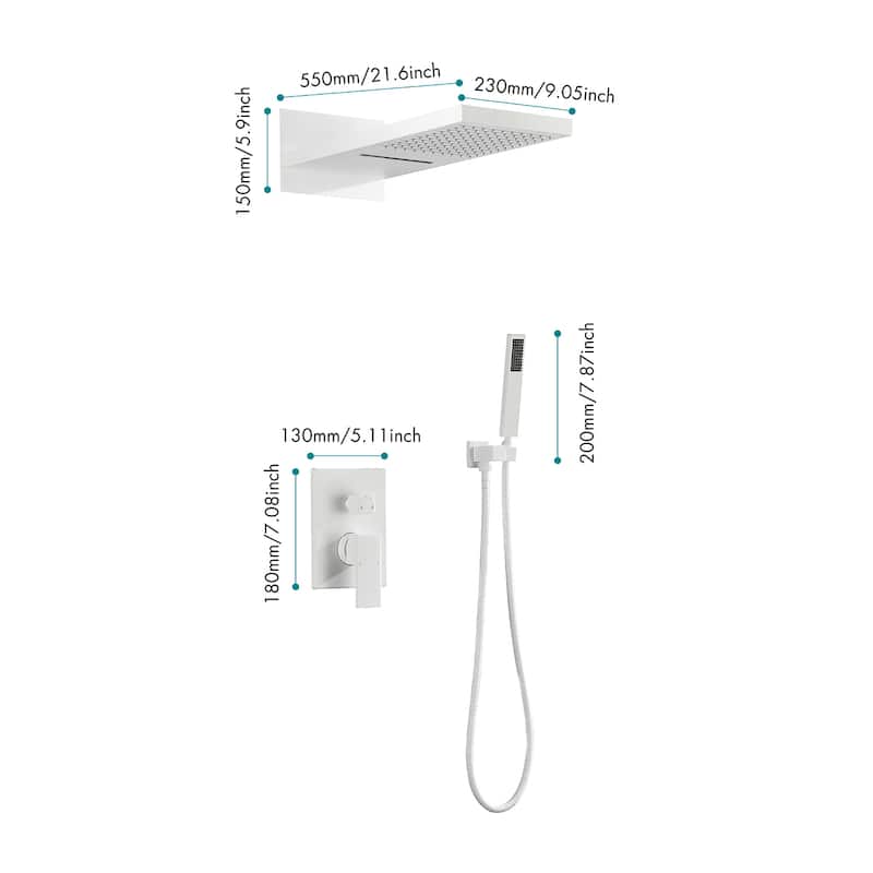 Topcraft wall-mounted rainfall shower system with hand shower