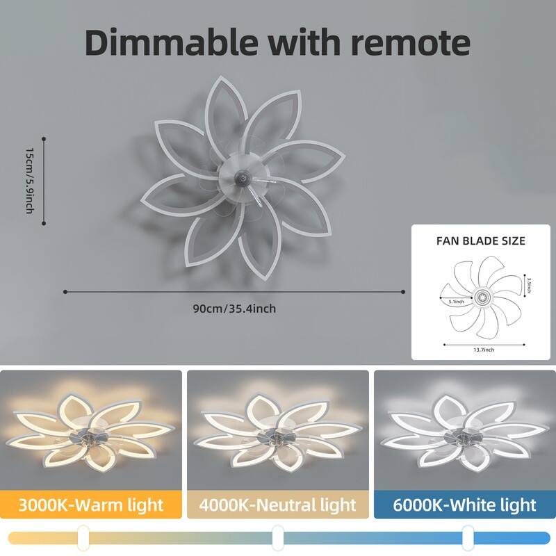 35'' 7 - Blade Ceiling Fan with LED Lights，Indoor Remote Control Ceiling Fans with Lights