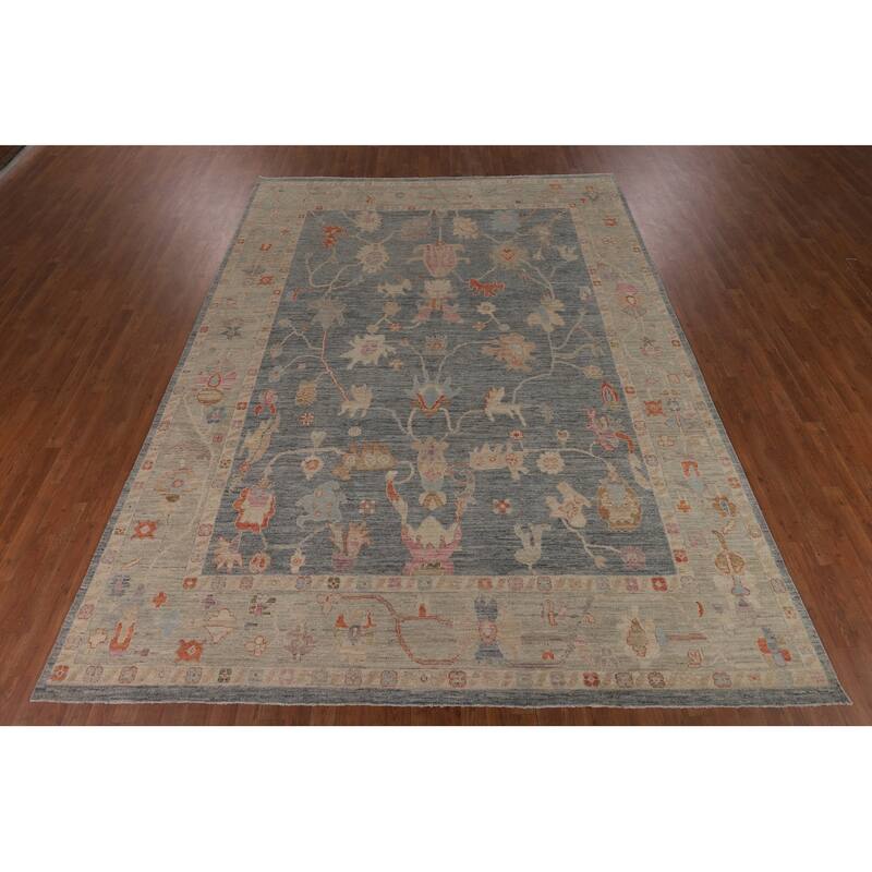 Vegetable Dye Oushak Turkish Rug Hand-Knotted Transitional Wool Carpet - 9'0"x 11'8"