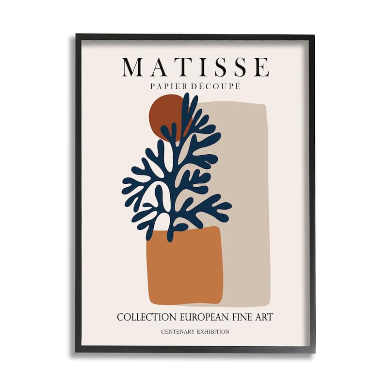 Stupell Contemporary Botanical Leaves Geometric Shapes Pattern Exhibition Framed Wall Art - Orange - 16 x 20 - Black