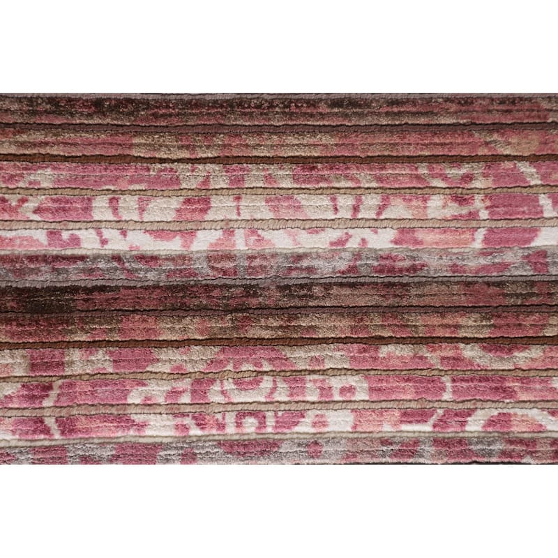 Striped Pink Abstract Modern Accent Rug Handmade Wool Carpet - 2'7"x 4'9"