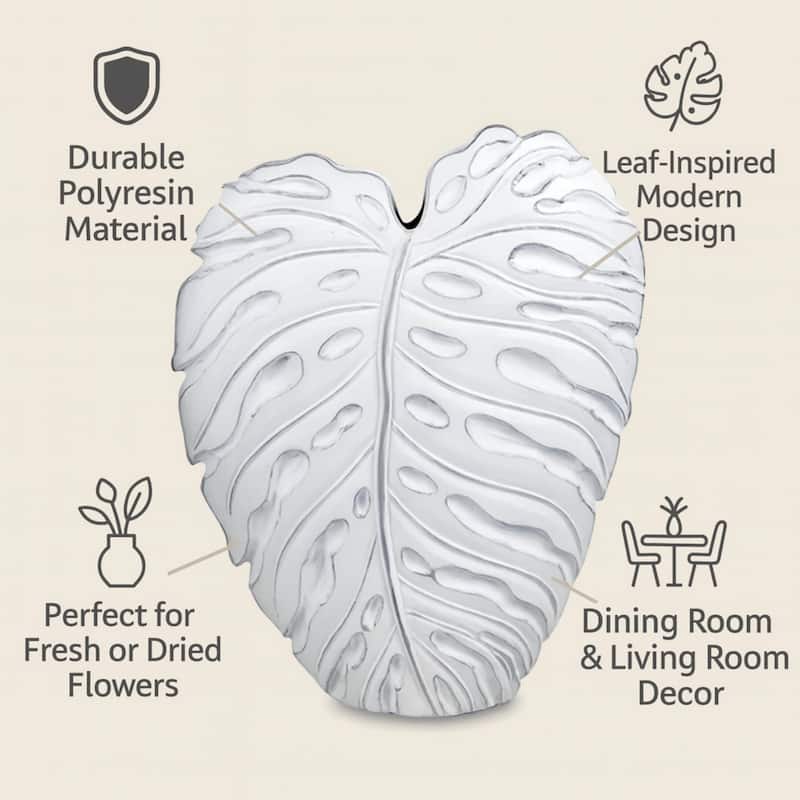 Aria Home White Poly resin Textured Vase Modern Contemporary Decor