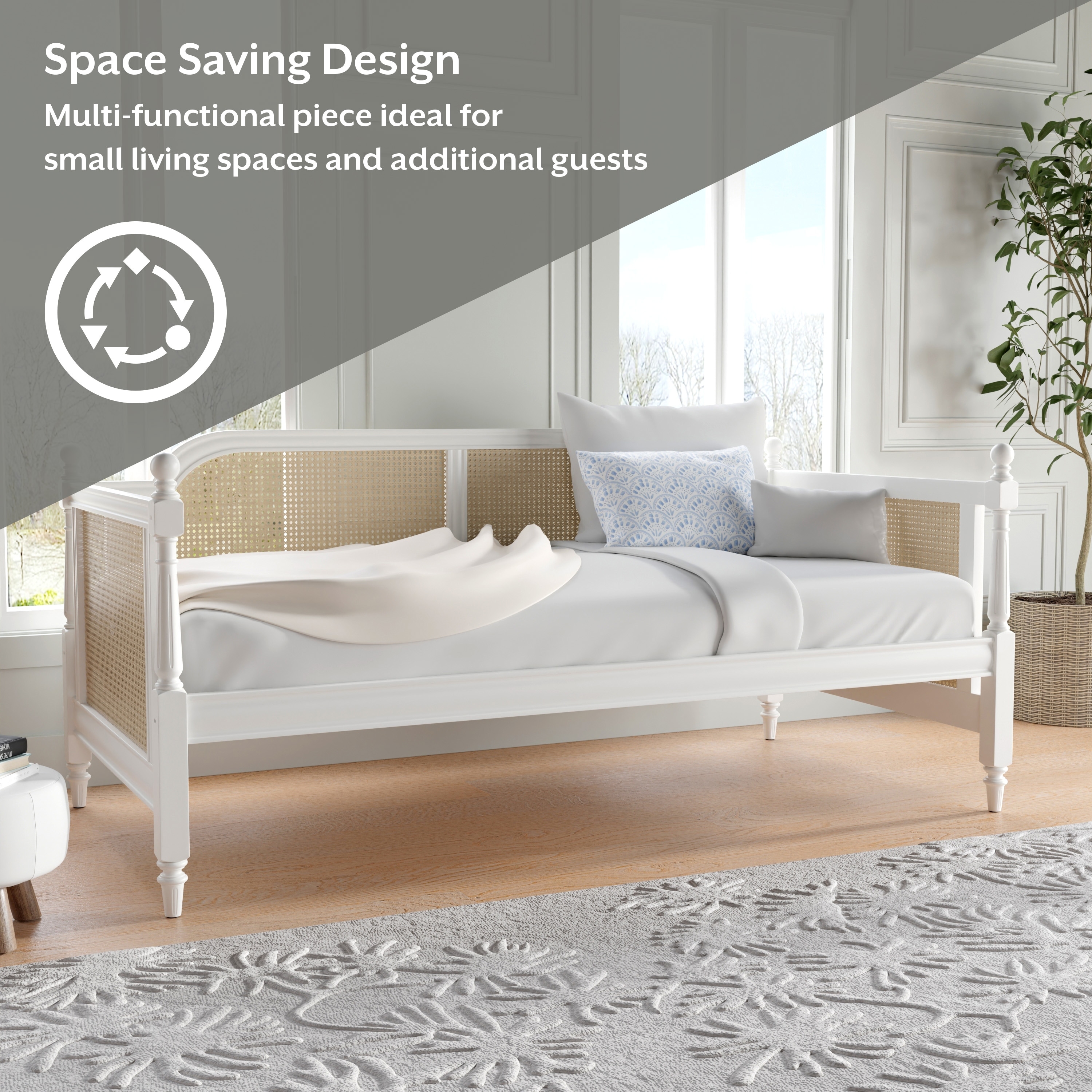 Hillsdale Furniture Melanie Wood and Cane Twin Daybed, White - Bed