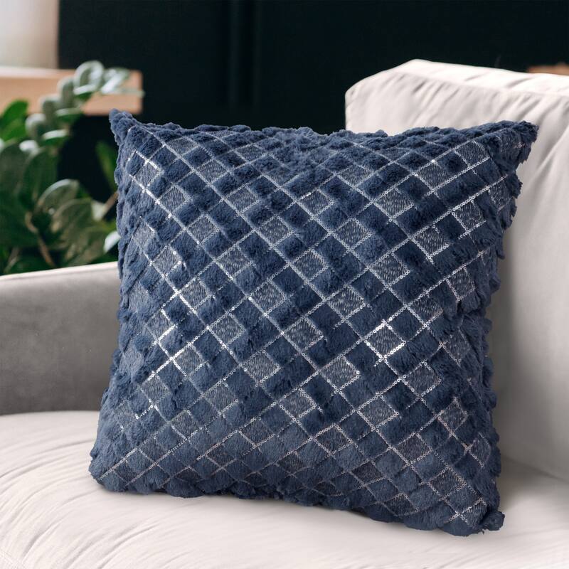 Checker Embroidered Pillow with Sequins - Blue