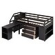 preview thumbnail 3 of 7, Espresso Twin Size Wooden Loft Bed with Retractable Writing Desk and 3 Drawers, Storage Stairs and Shelves