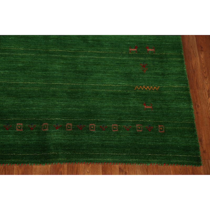 Green Gabbeh Indian Rug Handmade Wool Carpet - 5'1" x 7'8"