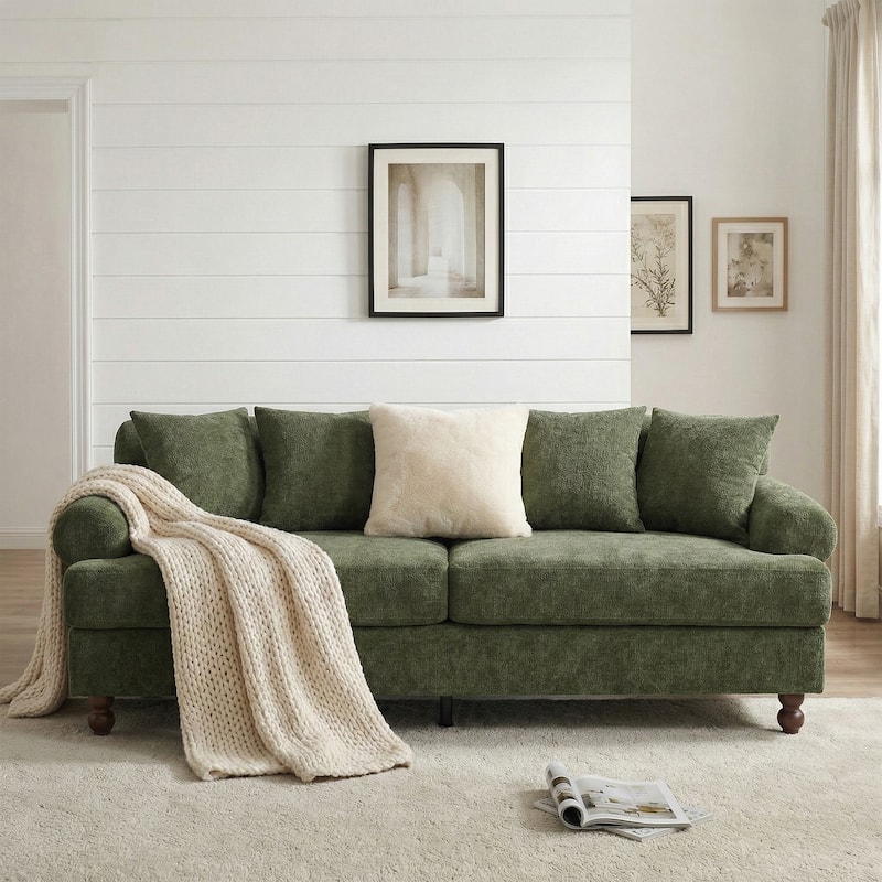 Christopher Knight Home - Loro Modern 81.5" Chenille Upholstered 3-Seater Sofa with Rolled Arms & Solid Wood Legs - Green
