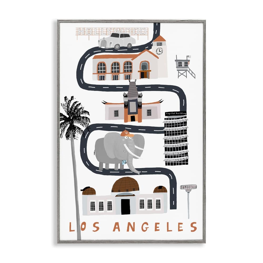 Stupell Los Angeles Whimsical Travel City Framed Giclee Art Design By Carla Daly