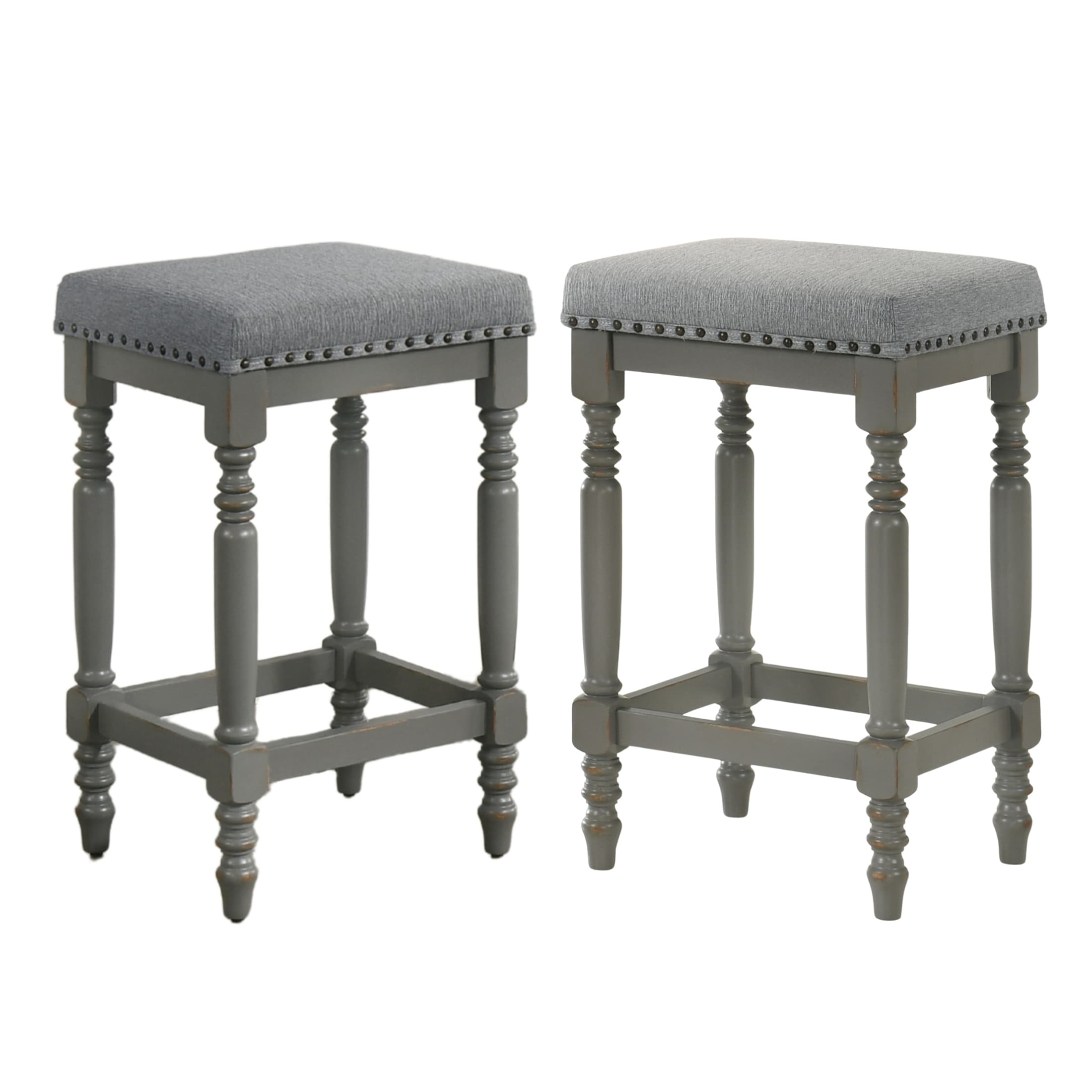 Set of 2 Rustic Wooden Counter Stools with Padded Seat