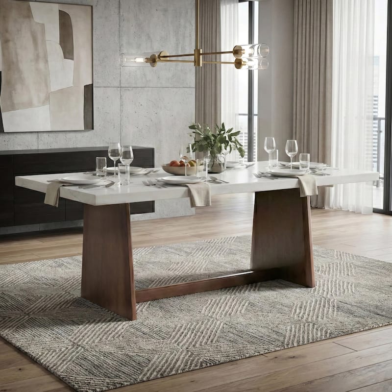 Furniture of America Wayley Modern Solid Wood Genuine Marble Top Dining Table