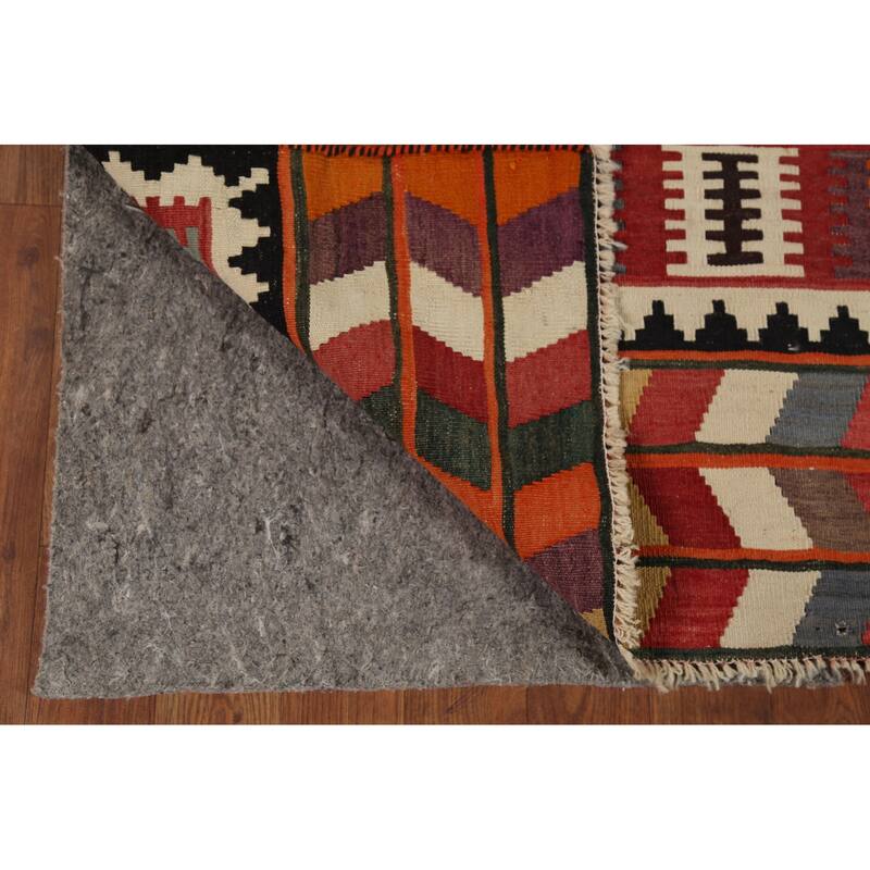 Vegetable Dye Kilim Qashqai Persian Antique Rug Flatweave Wool Carpet - 5'0"x 7'9"