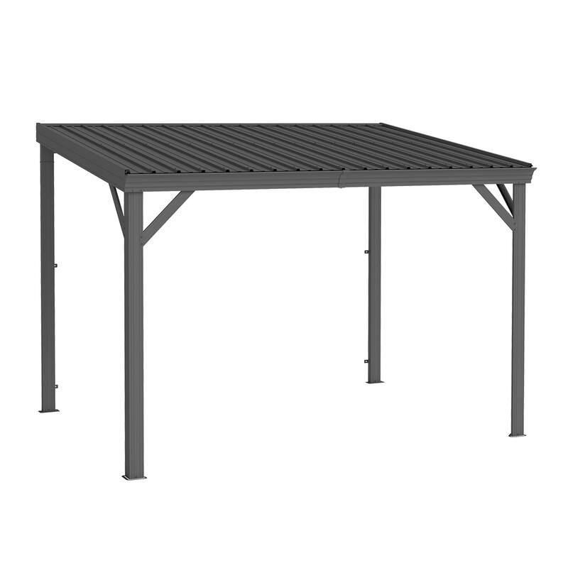 8x8 Wall Mounted Hardtop Gazebo with Sloped Steel Roof and Hidden Drainage - 8*10