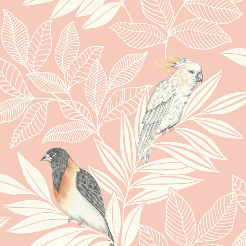 Seabrook Designs Boho Rhapsody Paradise Island Birds Unpasted Wallpaper - 20.5 in. W x 33 ft. L - Pink Sunset and Ivory