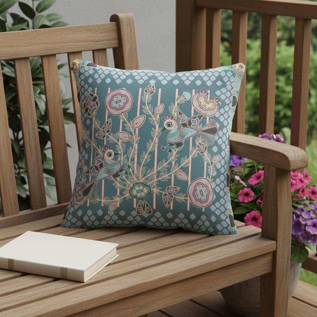 HomeRoots 20" x 20" Dark Green Peacock Blown Seam Floral Indoor Outdoor Throw Pillow - 20.00' X '5.00' X '20.00