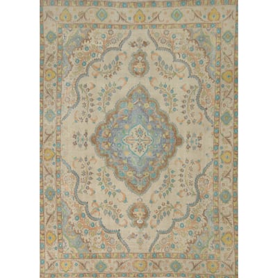 Hand Knotted Oriental 100% Wool Carpet Traditional Floral Beige & Ivories Tabriz Area Rug - 12' 2'' X 9' 7''