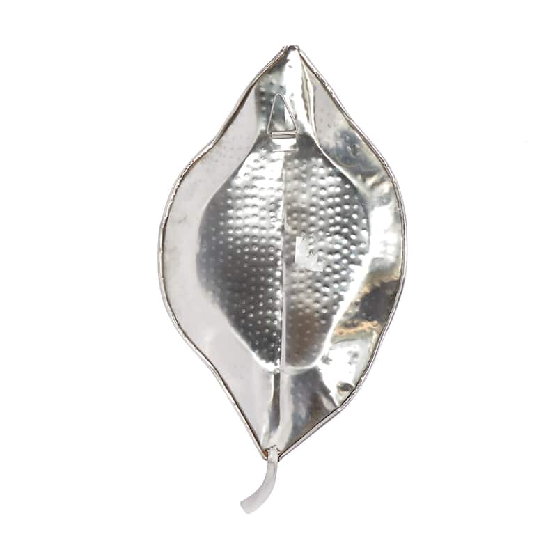 Stainless Steel Metal Leaf Wall Sconce with Hammered Design - Silver - Roche River Decor