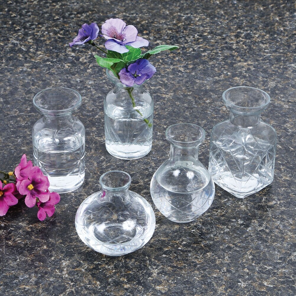 2 3//4-3 3//4 H Clear ART /& ARTIFACT Set of 5 Petite Glass Bud Vases in Clear or Jewel Tones Fun Shapes