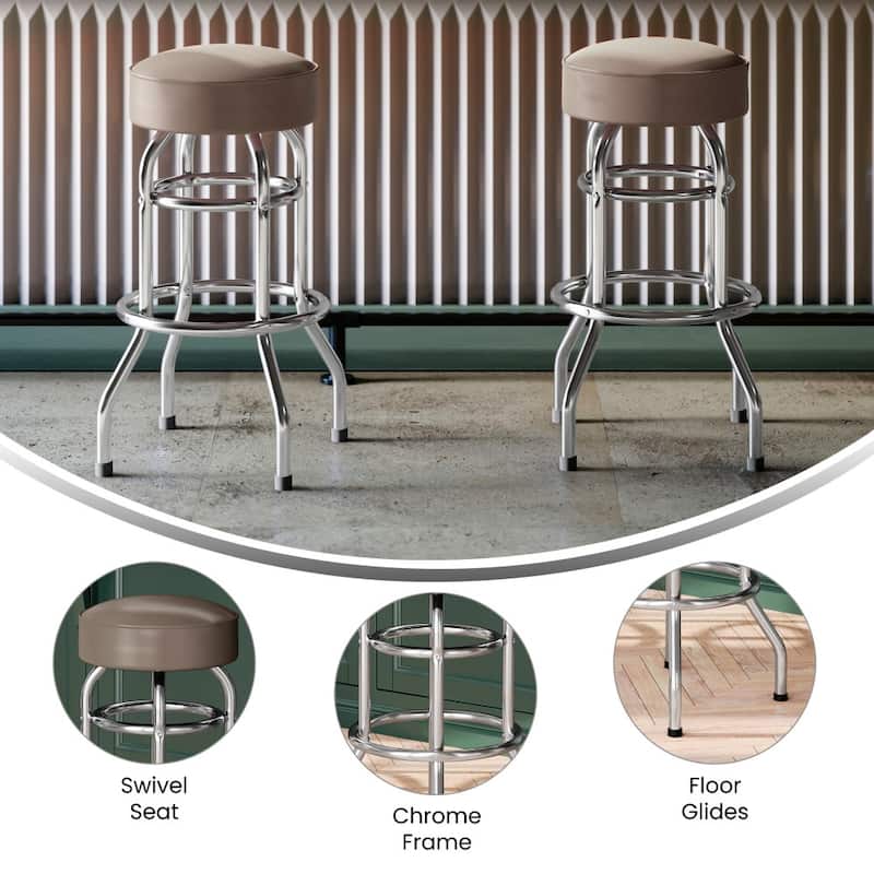 Double Ring Chrome Barstool - 20.5"D x 20.5"W x 30.25"H