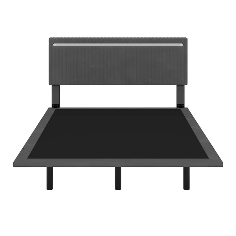 Upholstered Platform Bed with RGB Sensor Lights & Vertical Channel Design - No Box Spring Needed