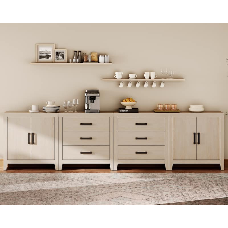 WAMPAT Extra Wide 126" Modern Farmhouse TV Stand,Wood Media Console with 6 Drawers & 2 Double Door Cabinets