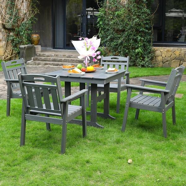 4 chair patio set with umbrella for sale 5-Piece Gray Dining Set with Umbrella Hole, Outdoor Patio Dining Set with 4 Side Chairs & Dining Table