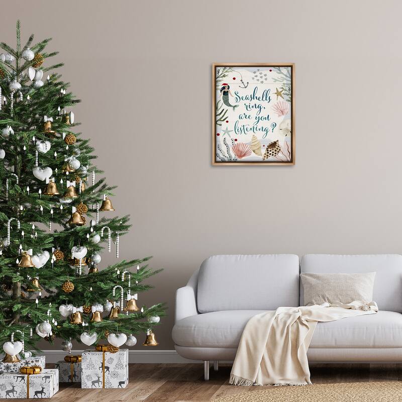 Stupell Seashells Ring, You Listening Phrase Nautical Beach Christmas Floater Frame - Off-White