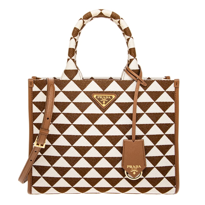Prada Small Symbole Tote Bag - Brown and White