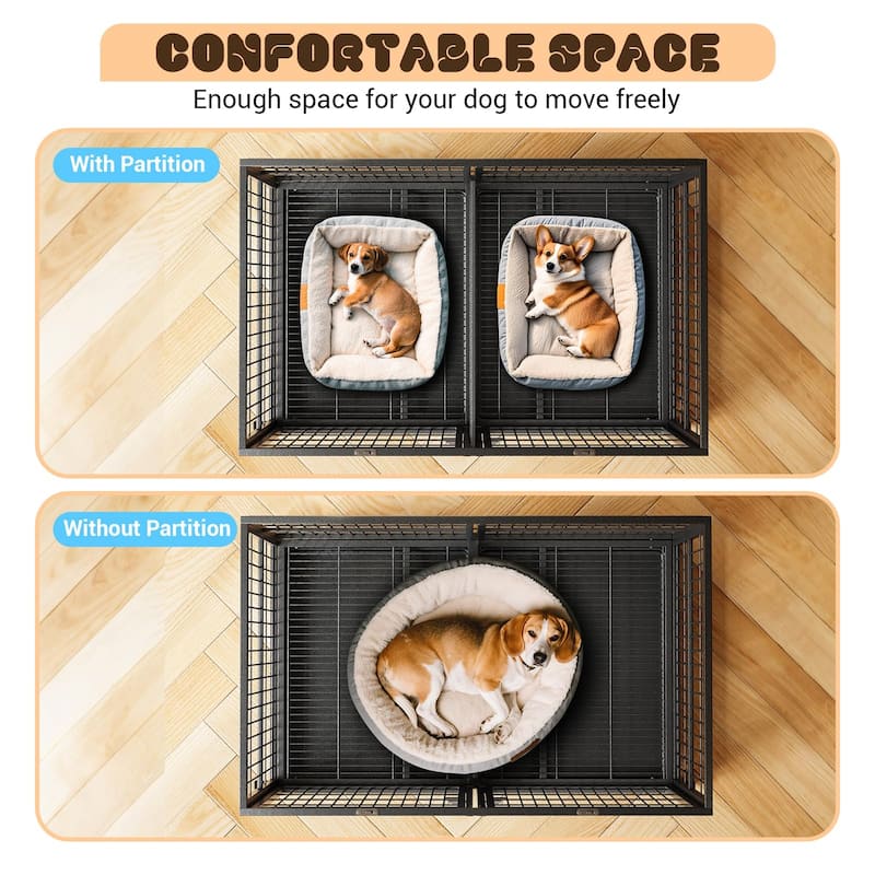 Heavy Duty Dog Crate, Escape-Proof Steel Kennel with Locking Wheels - N/A