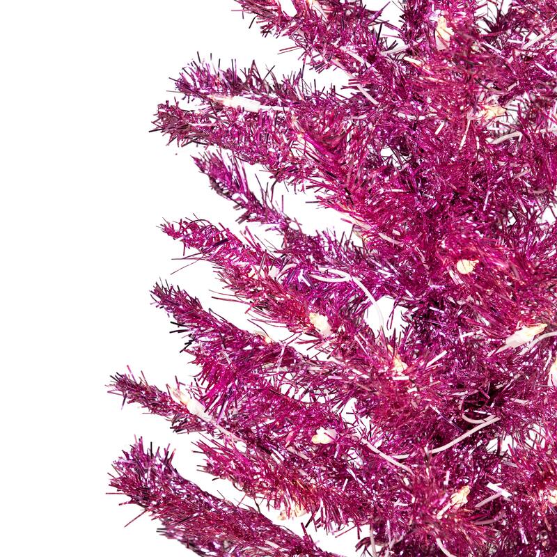 Pre-Lit Artificial Tinsel Christmas Tree - 4' - Two Tone Pink - Clear Lights - 4 Foot