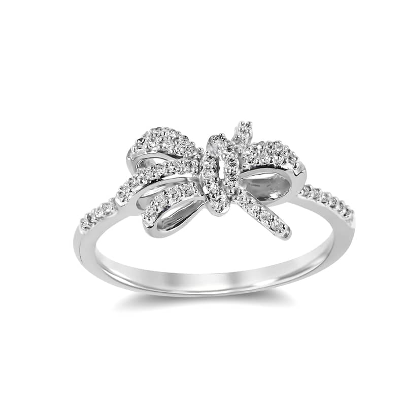 1/6ct TDW Diamond Knot Bow Fashion Ring in 10K Gold for Women - 6 - White