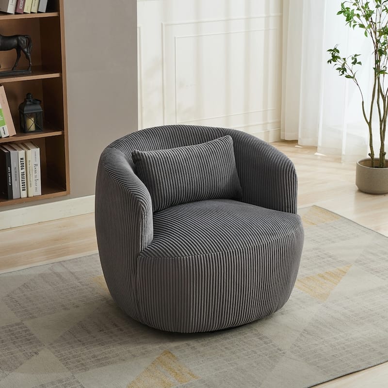 34.25 "Wide Upholstered Corduroy 360°Swivel Barrel Soft Accent Chair