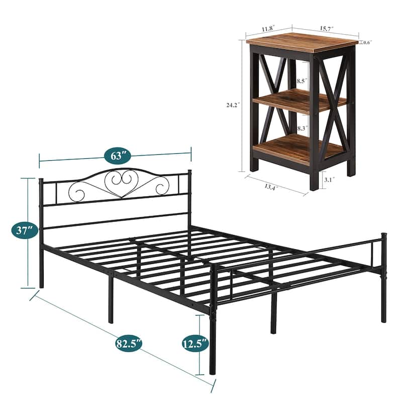 Taomika 3-Pieces Bed Frame and Modern Nightstands Sets