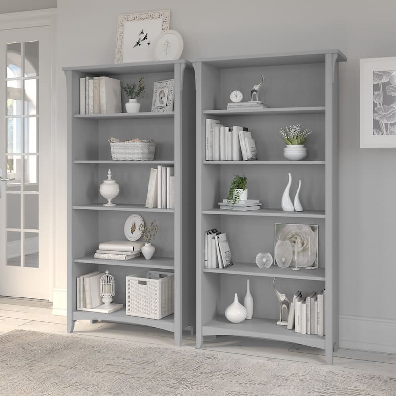 Salinas Tall 5-shelf Bookcase (Set of 2) by Bush Furniture - Cape Cod Gray
