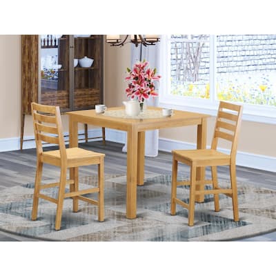 HomeStock 3-Piece Natural Brown Oak Finish Solid Wood Top Counter Height Dining Table Set