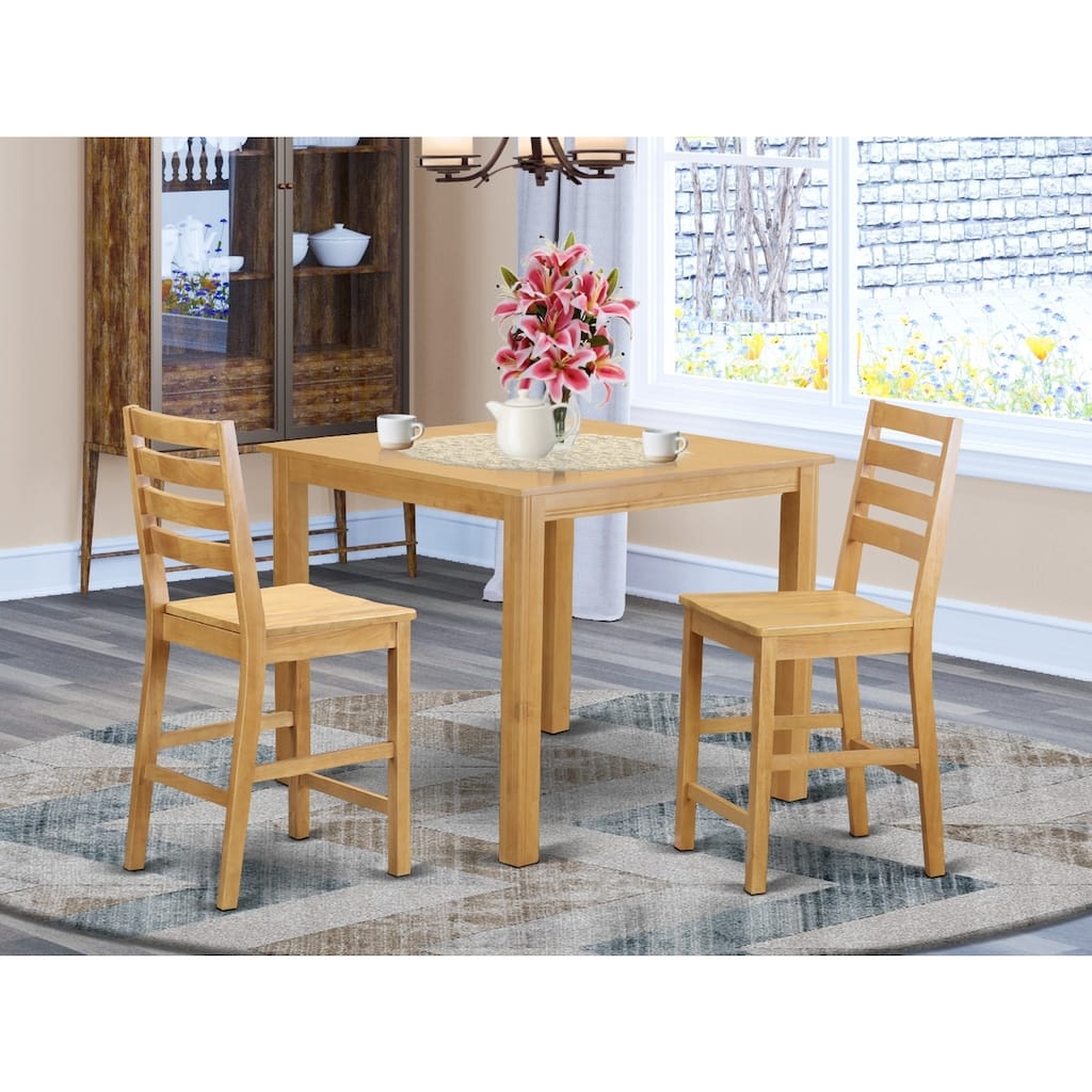 HomeStock 3-Piece Natural Brown Oak Finish Solid Wood Top Counter Height Dining Table Set